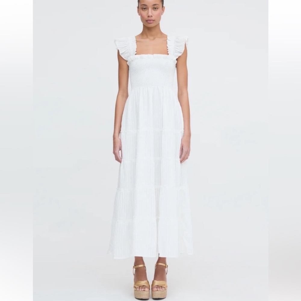 The Ellie Maxi Nap Dress — White Tonal Seersucker size large